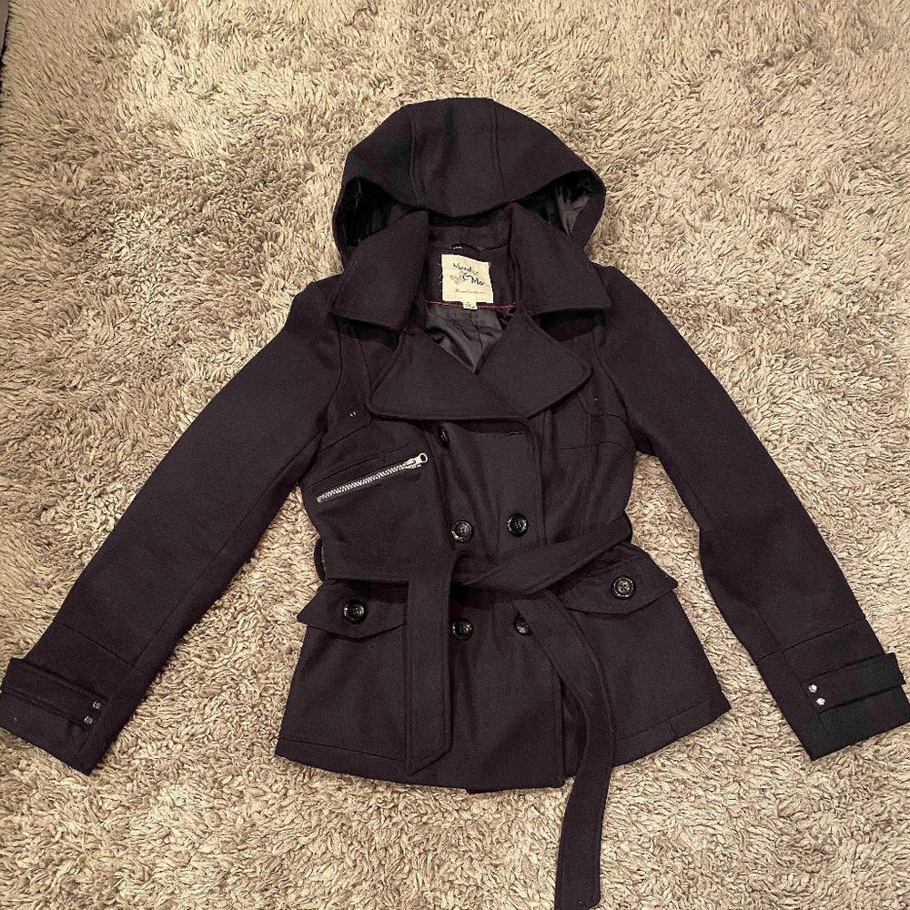 Women's Navy Blue Pea Coat w/Detachable Hood, Lg